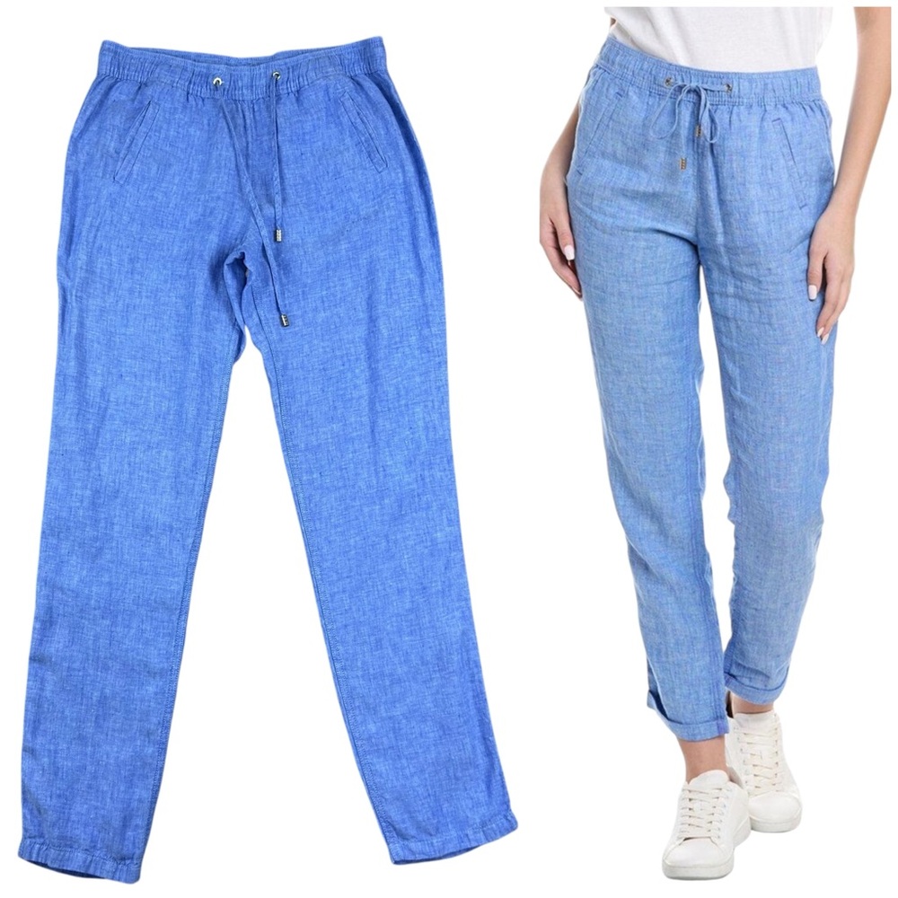Lilly Pulitzer Taron Mid-Rise Linen Pants MEDIUM Straight Leg Drawstrings Boho